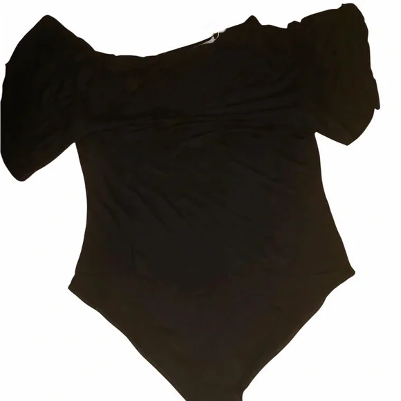 Mangopop XL black V-Neck Bodysuit Flutter Sleeves Stretch - Picture 9 of 9